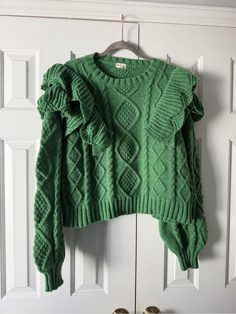 POL Ruffle Cable Knit Sweater - Chartreuse, Flutter, Boho, Whimsigoth, Romantic
